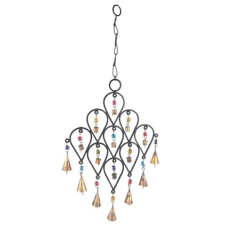 Plomeria 22 in. Inverted Drop Beaded Wrought Iron Wind Chime with Metal Bells PL2527895